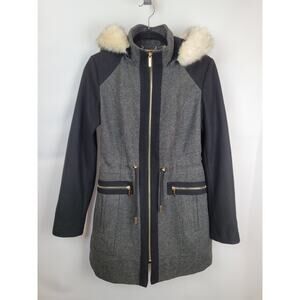 Laundry By Shelli Segal Womens Coat Wool Blend Faux Fur Hooded Jacket Sz S